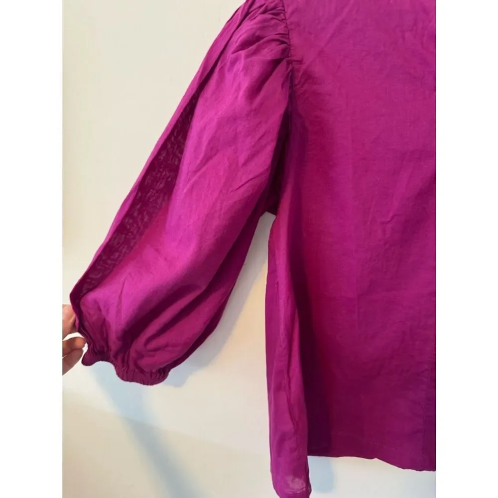 FARM Rio Fuchsia Lace V-Neck Puff Sleeve Top XS Petite